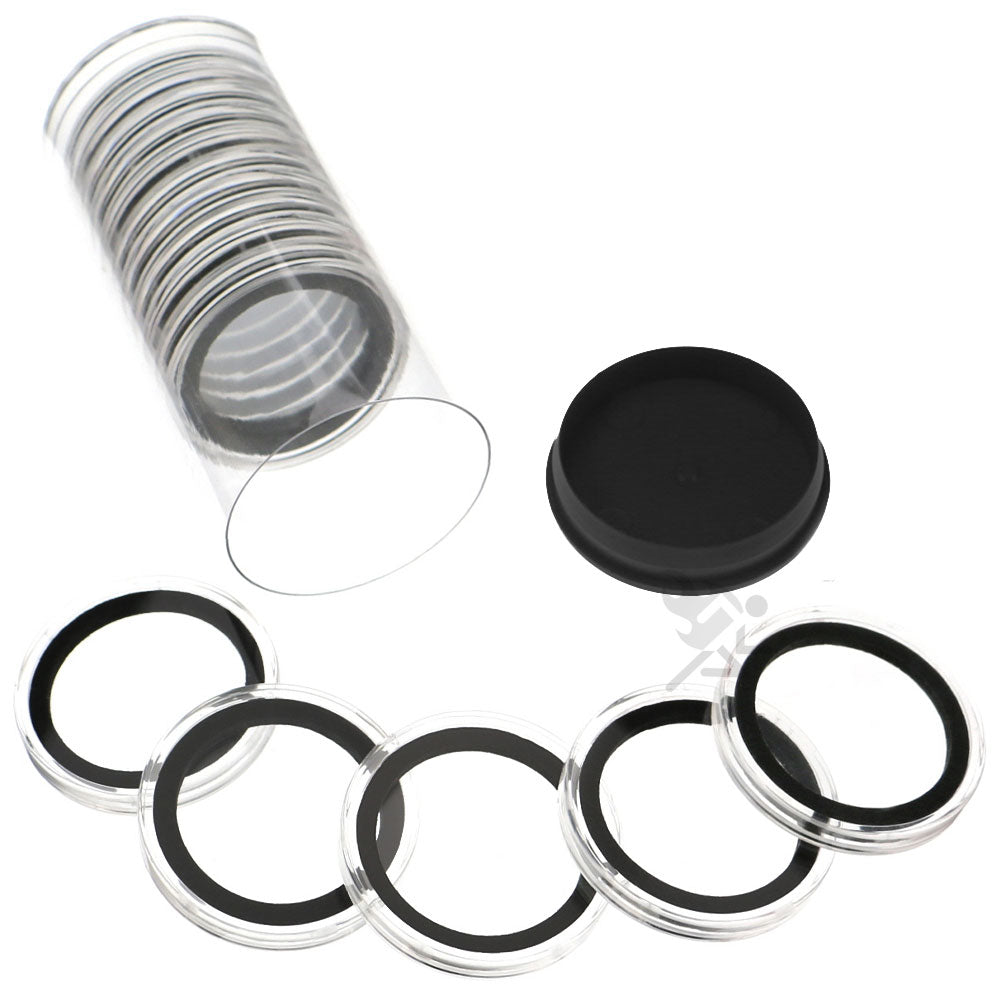 Capsule Tube & 15 Ring Fit X39mm Coin Holders for Medallions & Challenge Coins