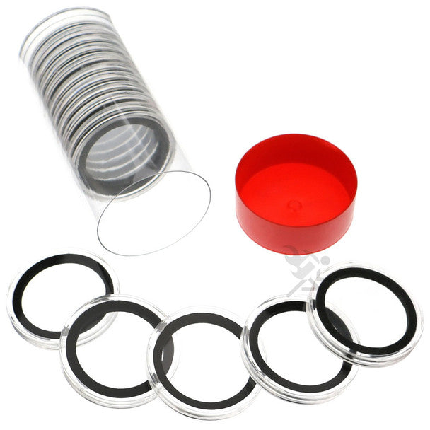 Capsule Tube & 15 Ring Fit X40mm Coin Holders for 2oz Gold Kangaroo