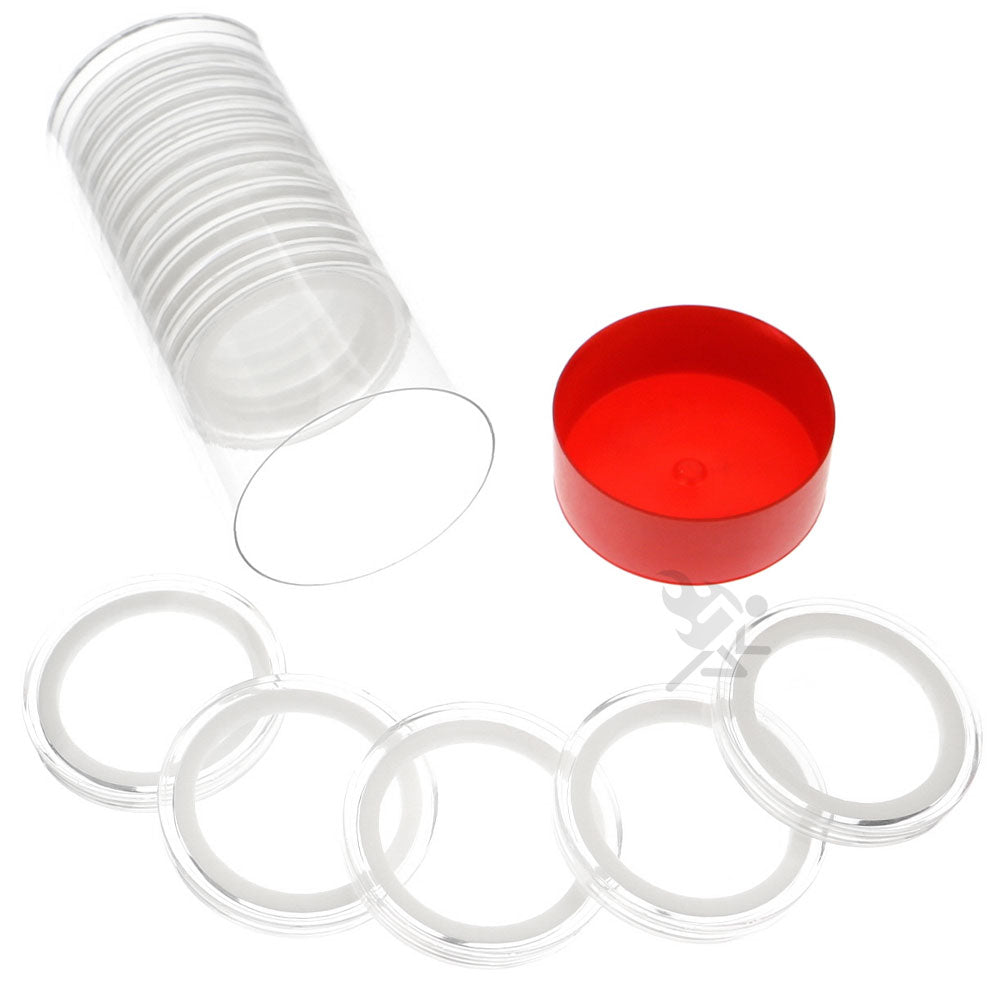 Capsule Tube & 15 Ring Fit X40mm Coin Holders for 1oz Silver Kookaburra