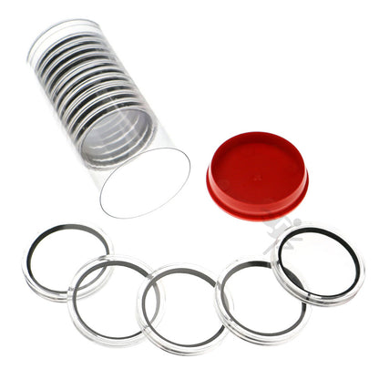 Capsule Tube & 15 Ring Fit X43mm Coin Holders for $10 Silver Strikes