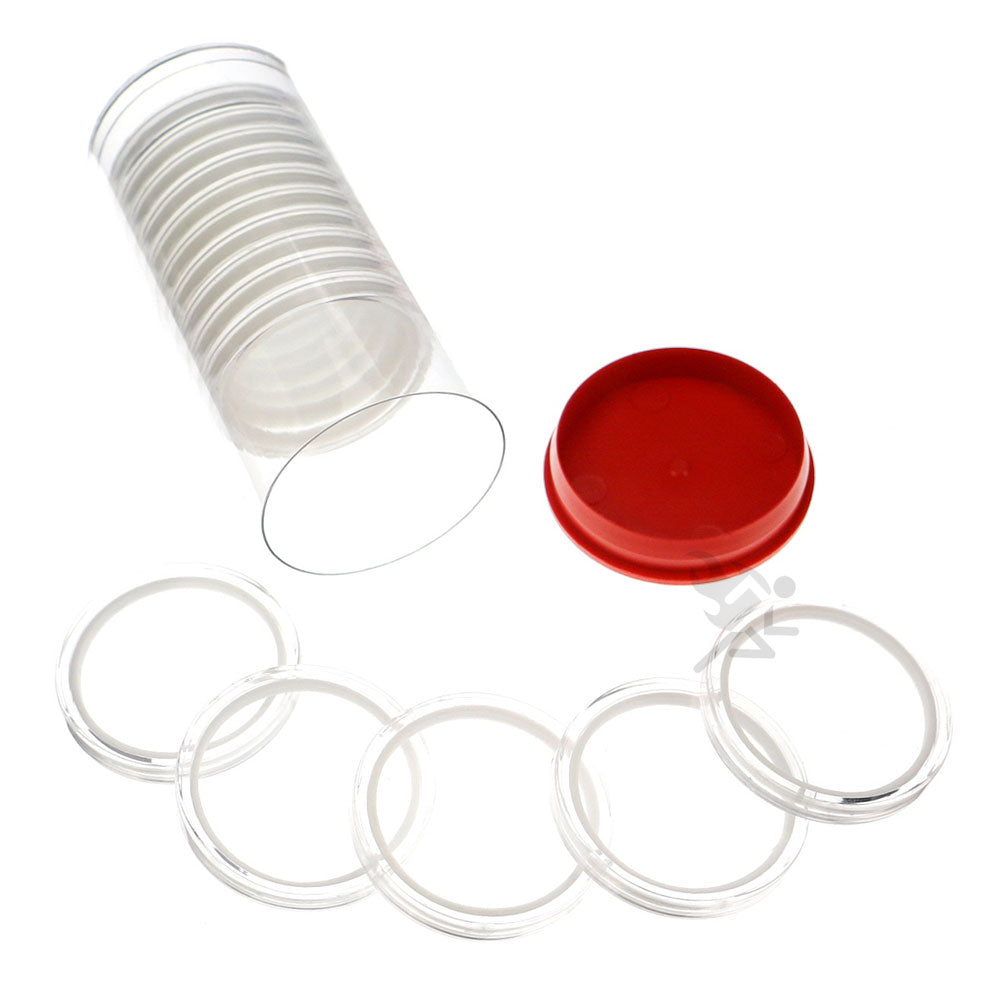Capsule Tube & 15 Ring Fit X44mm Coin Holders for 1oz Lunar Series 2