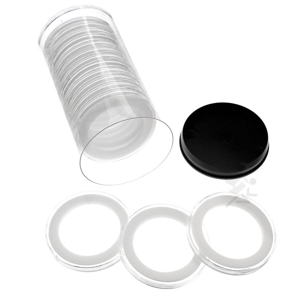 Capsule Tube & 15 Ring Fit 47mm Coin Capsules for 2oz Silver Rounds