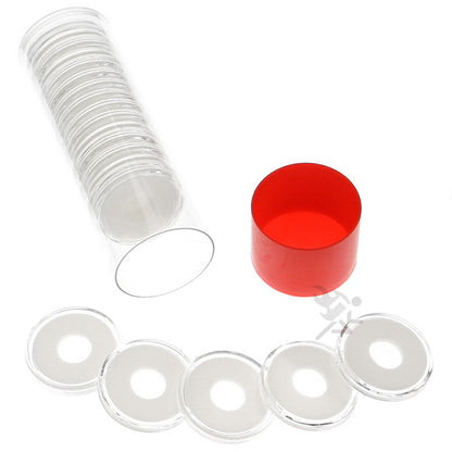 Capsule Tube & 20 Ring Fit 10mm Coin Holders for Gold Maximilian Peso