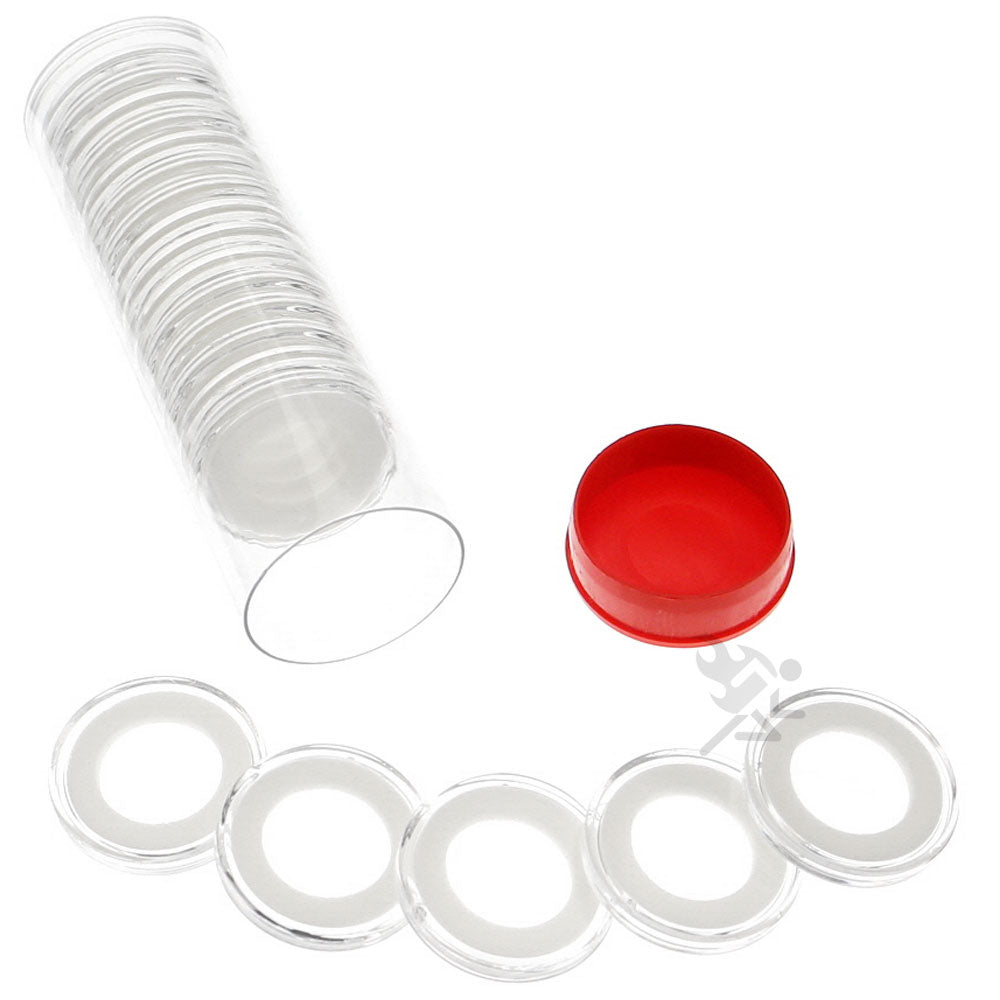 Capsule Tube & 20 Ring Fit 18mm Coin Holders for US Dimes