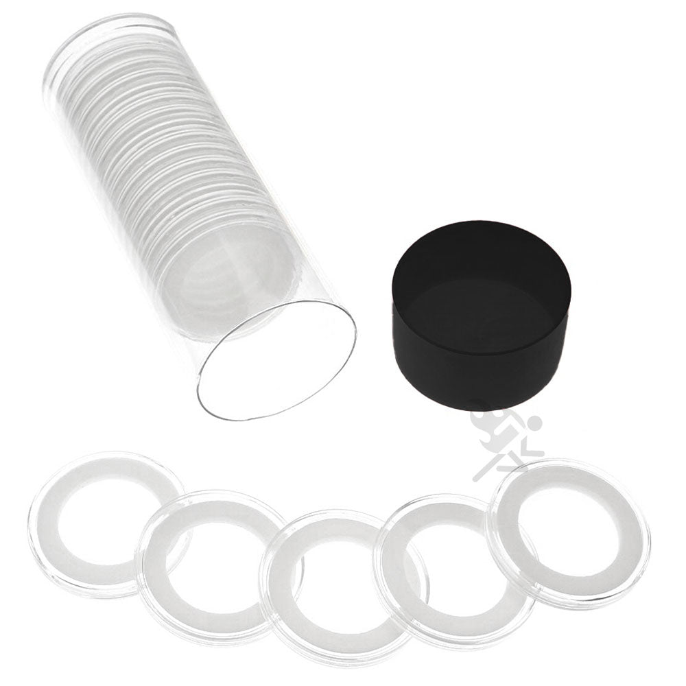 Capsule Tube & 20 Ring Fit 28mm Coin Holders for 1/2oz Gold Philharmonics
