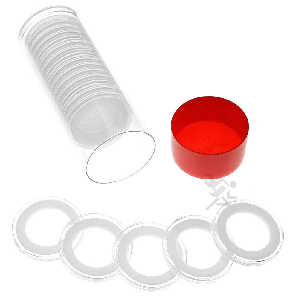 Capsule Tube & 20 Ring Fit 28mm Coin Holders for 1/2oz Gold Philharmonics