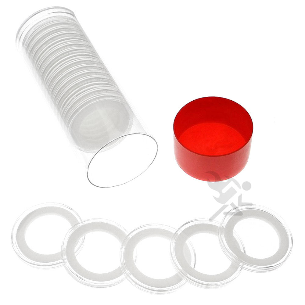 Capsule Tube & 20 Ring Fit 29mm Coin Holders for 1/2oz Gold Libertad