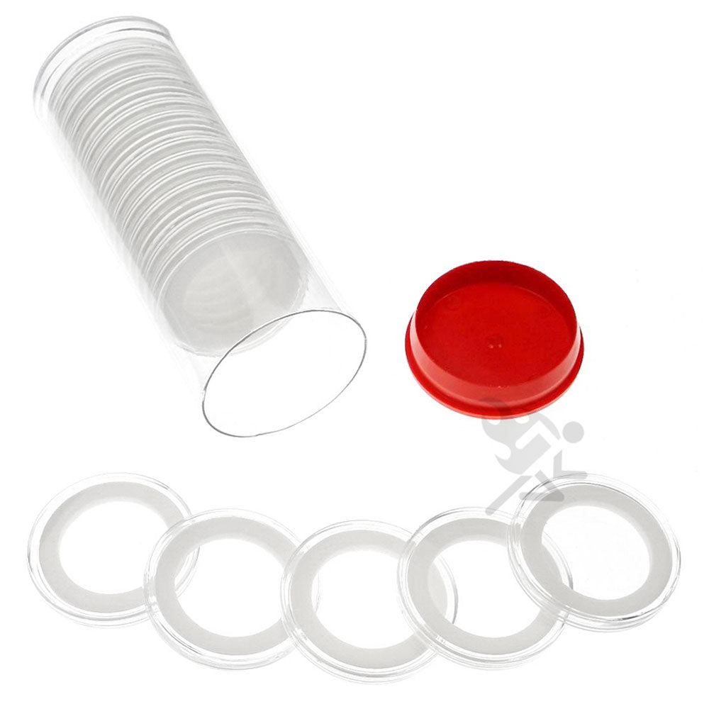Capsule Tube & 20 Ring Fit 29mm Coin Holders for 1/2oz Gold Libertad