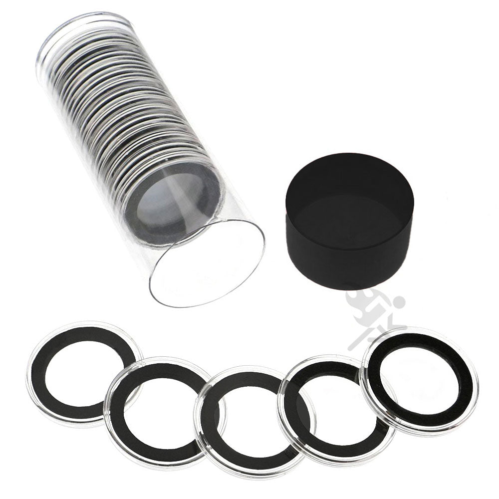 Capsule Tube & 20 Ring Fit 30mm Coin Holders for US Half Dollars