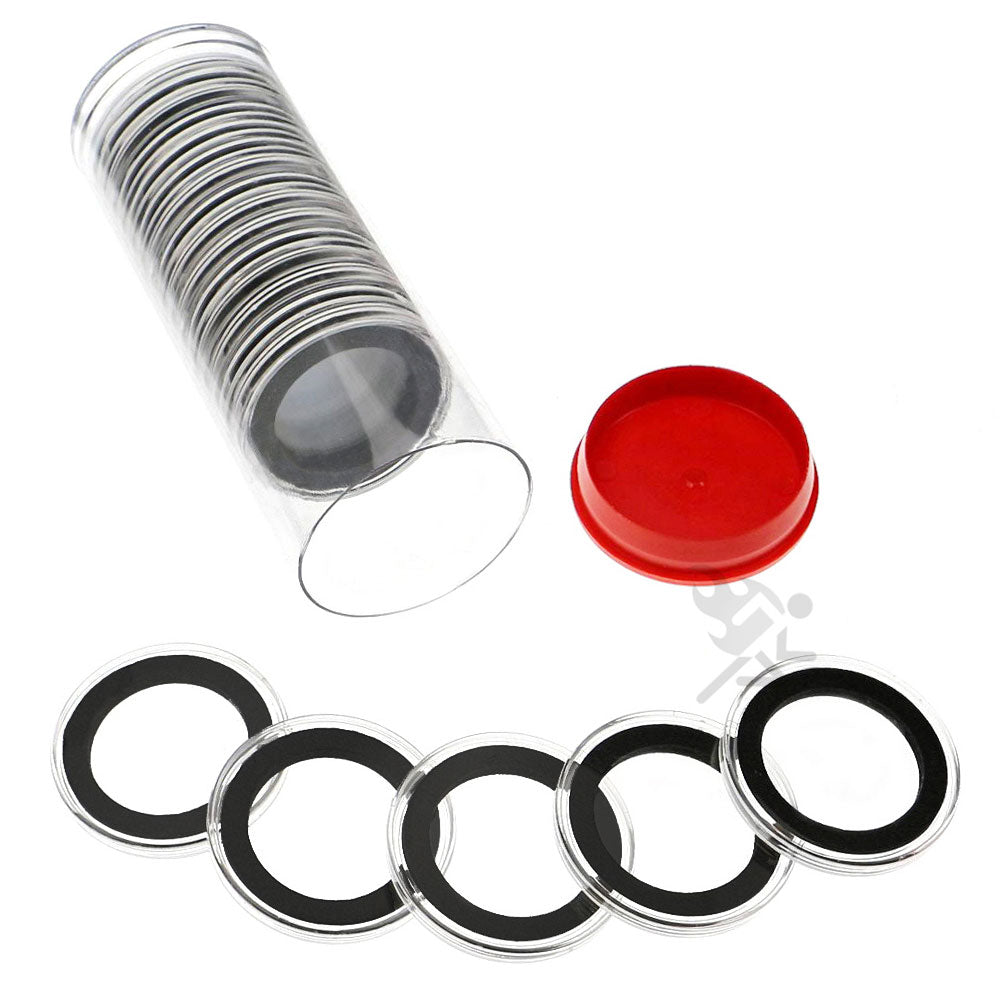 Capsule Tube & 20 Ring Fit 31mm Coin Holders for British Penny