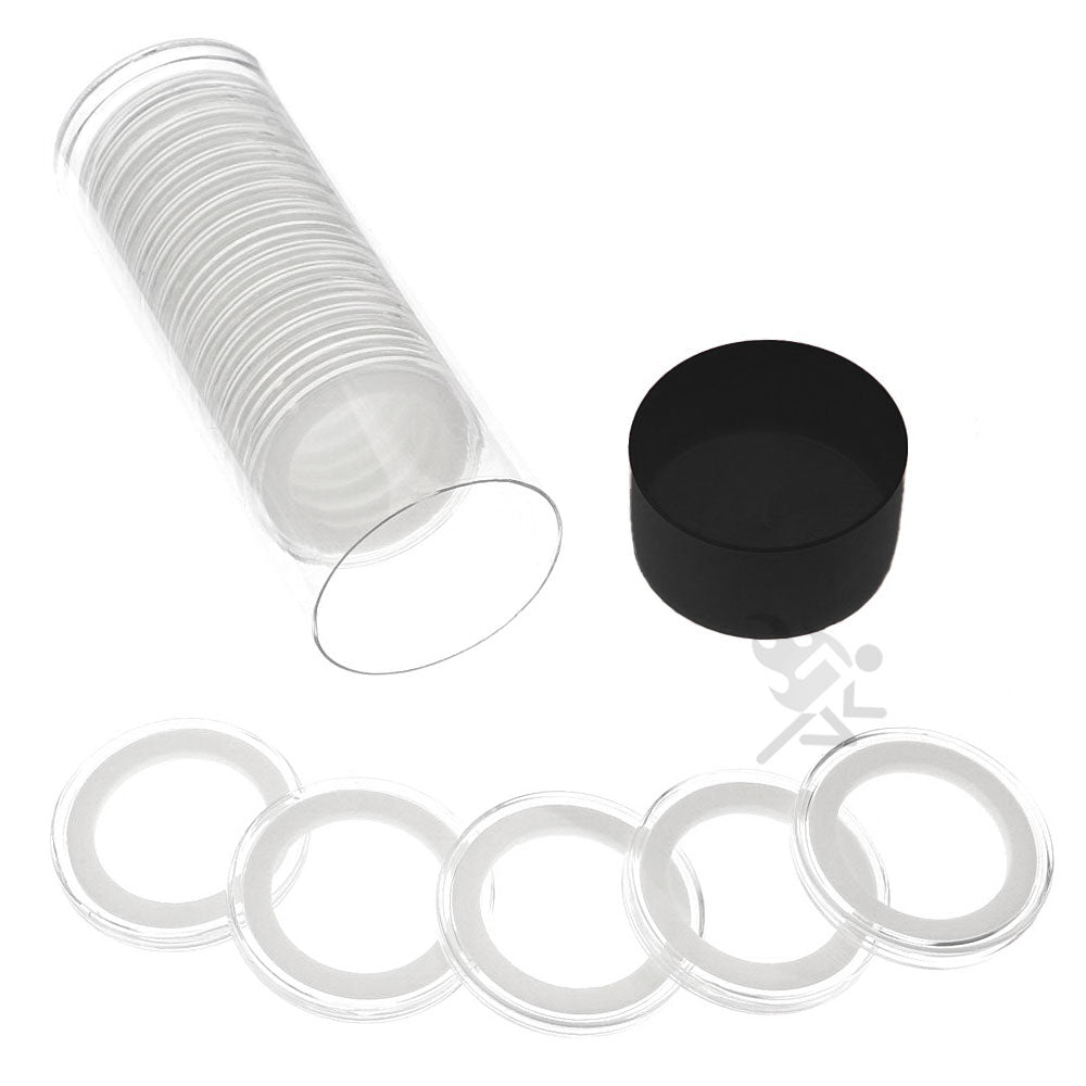 Capsule Tube & 20 Ring Fit 31mm Coin Holders for British Penny