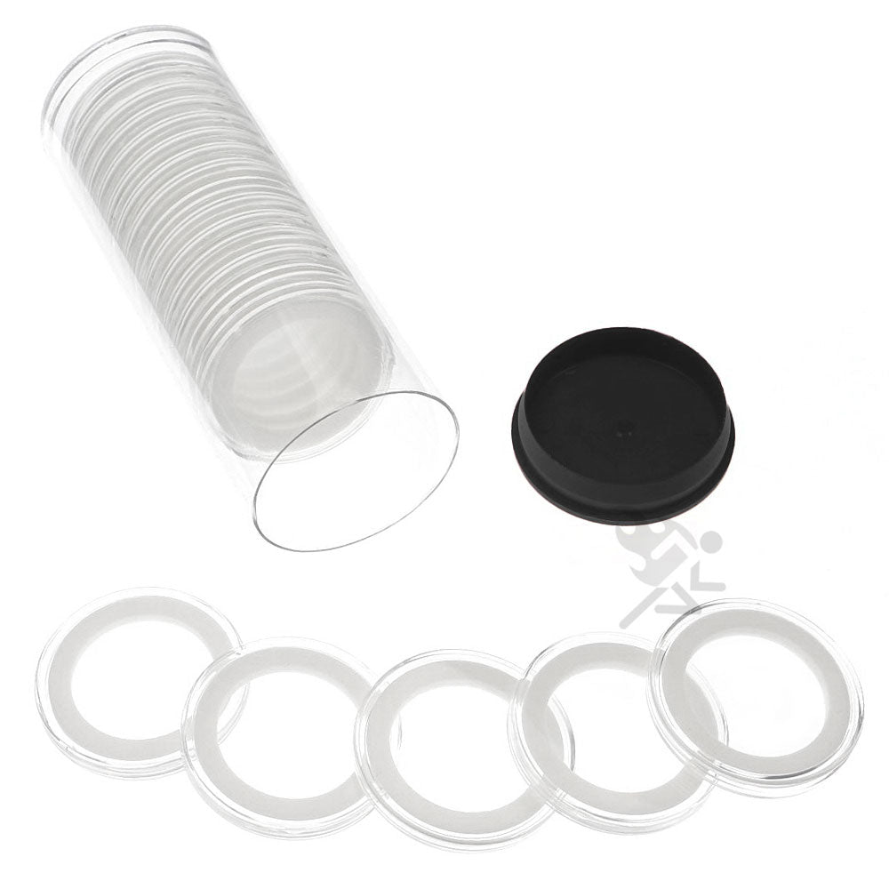Capsule Tube & 20 Ring Fit 31mm Coin Holders for British Penny