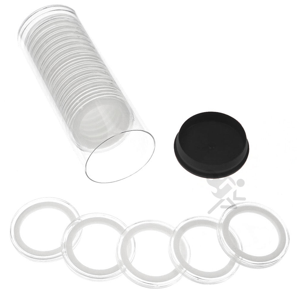 Capsule Tube & 20 Ring Fit 32mm Coin Holders for 1oz Gold Eagles