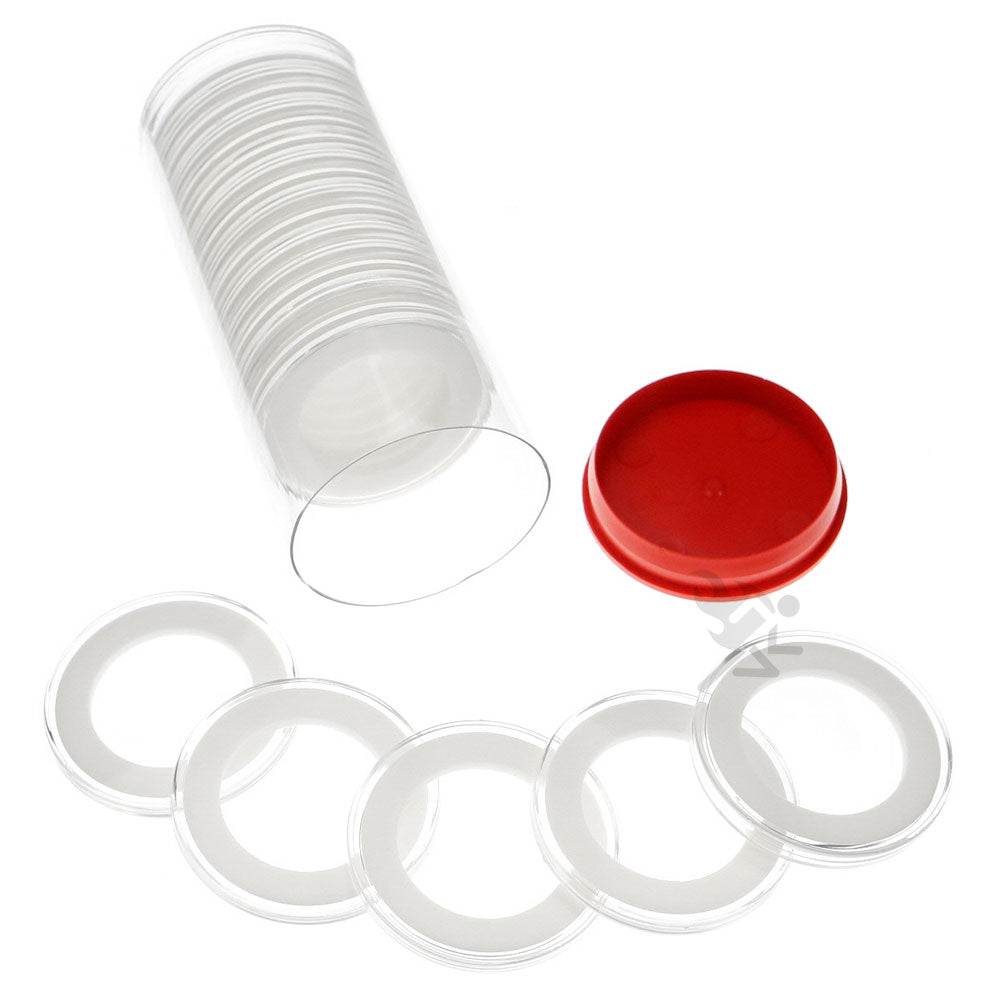 Capsule Tube & 20 Ring Fit 33mm Coin Holders for 1/2oz Silver Libertad