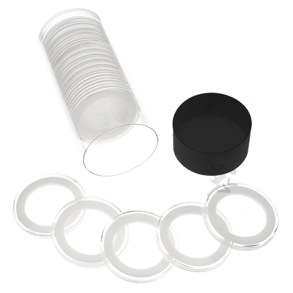 Capsule Tube & 20 Ring Fit 34mm Coin Holders for 1/2oz Silver Maple Leaf