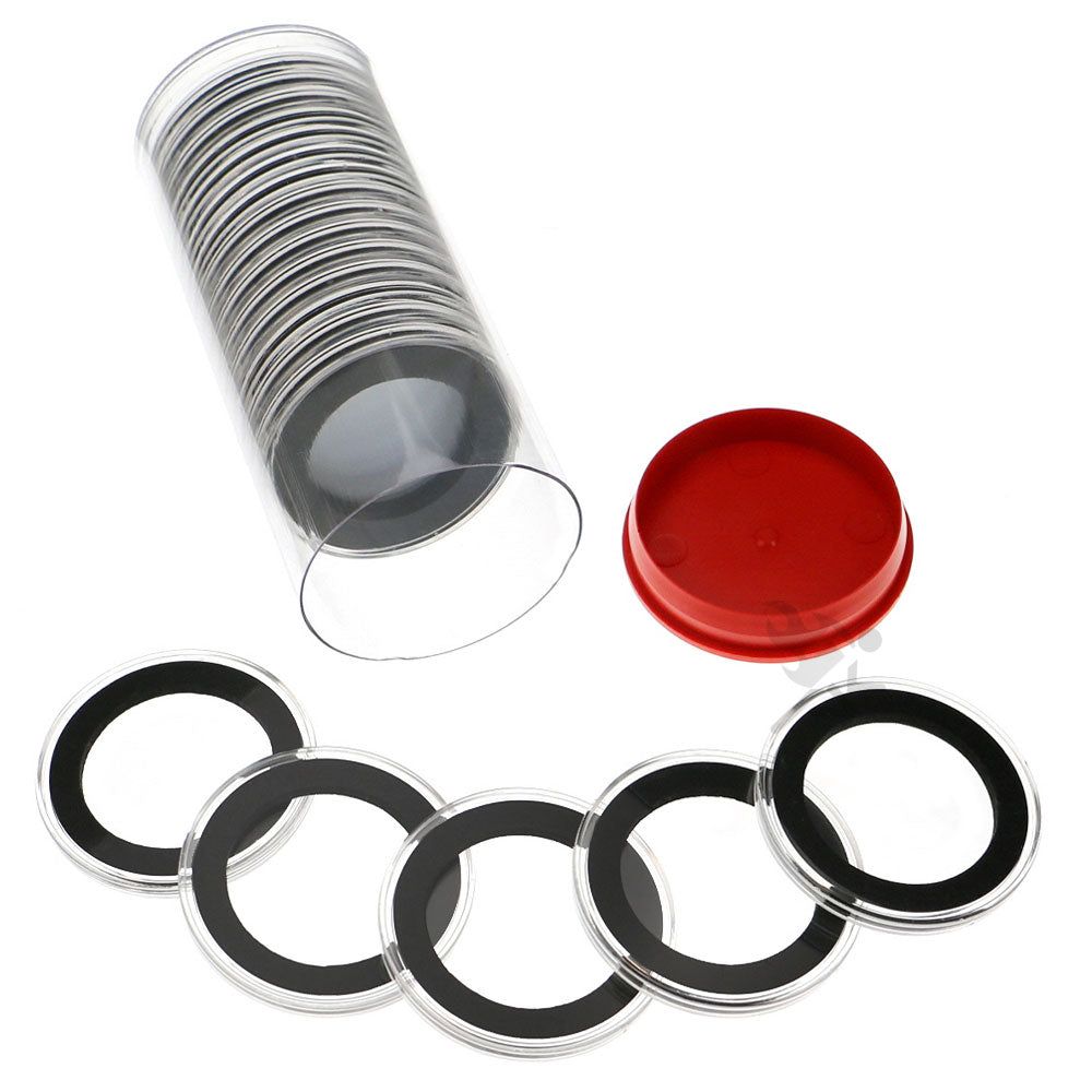 Capsule Tube & 20 Ring Fit 35mm Coin Holders for Three Shillings