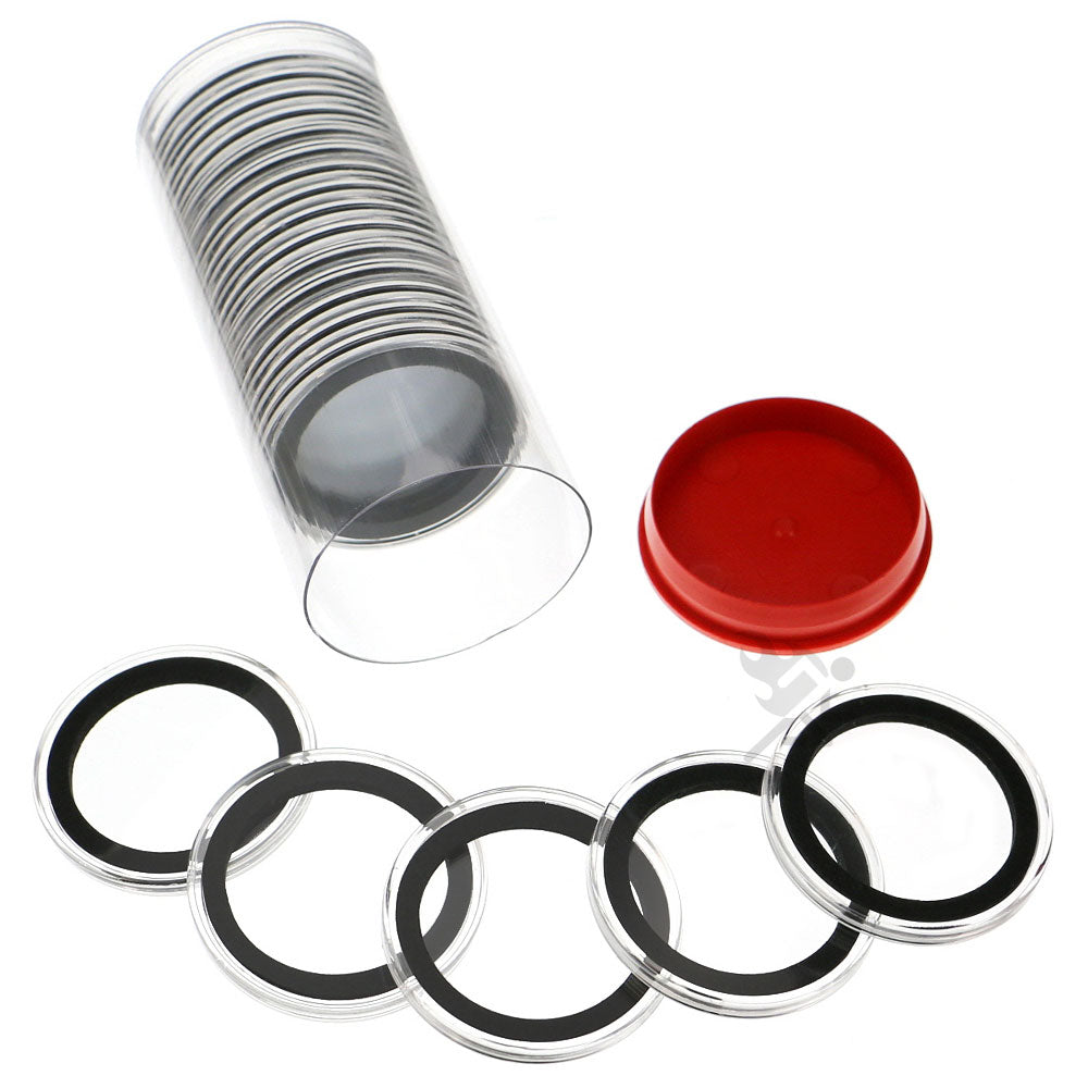 Capsule Tube & 20 Ring Fit 39mm Coin Holders for 1oz Silver Rounds