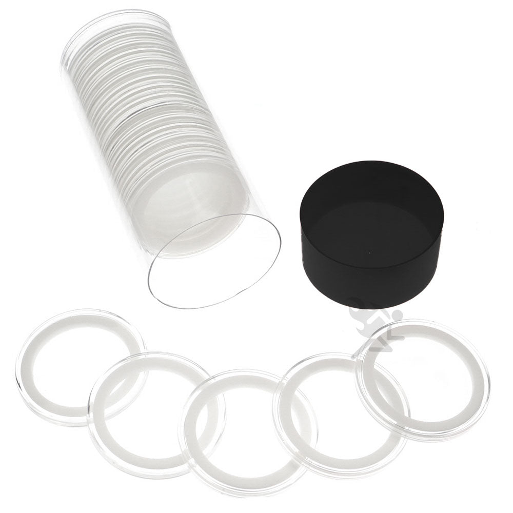 Capsule Tube & 20 Ring Fit 39mm Coin Holders for 1oz Silver Rounds
