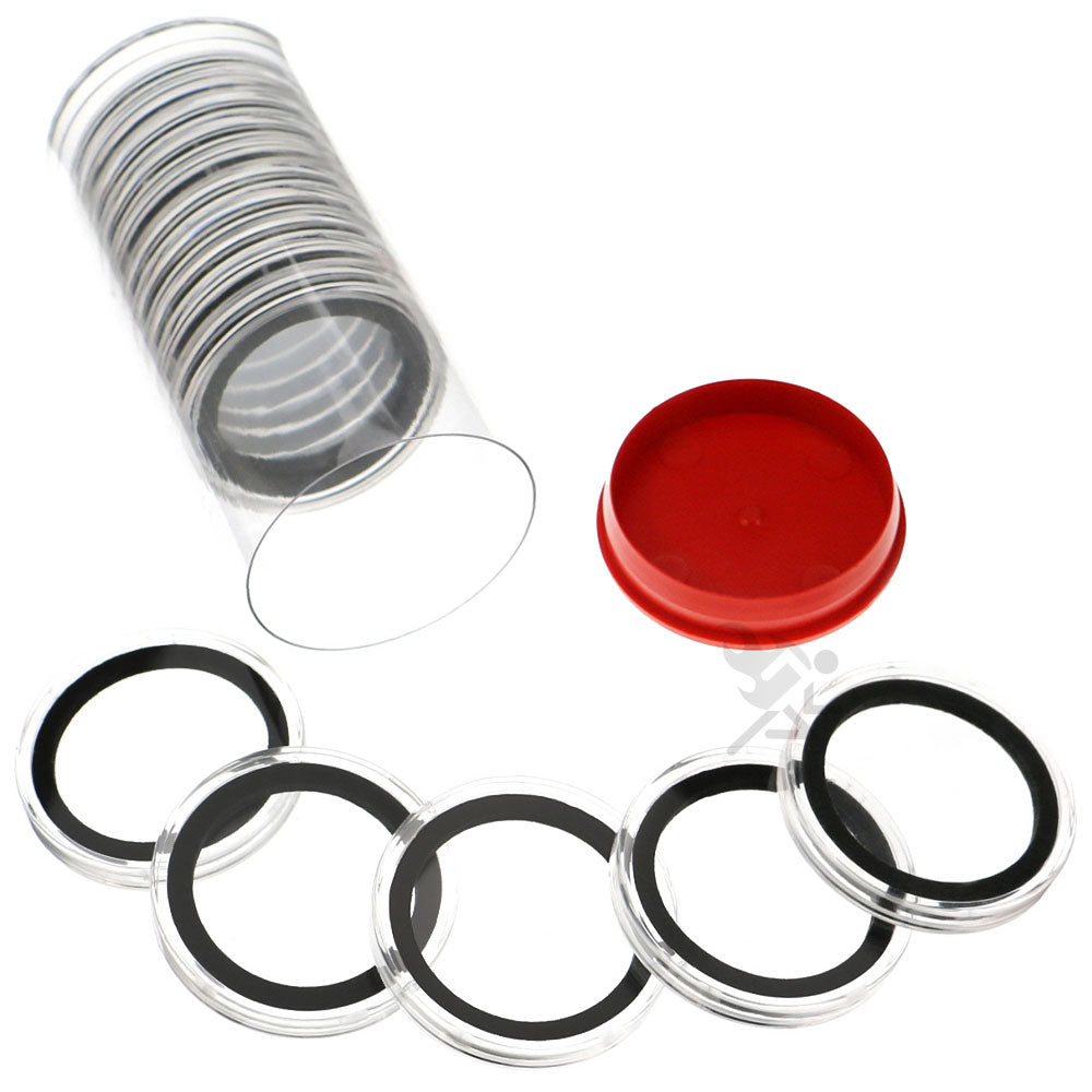 Capsule Tube & 15 Ring Fit X39mm Coin Holders for Medallions & Challenge Coins