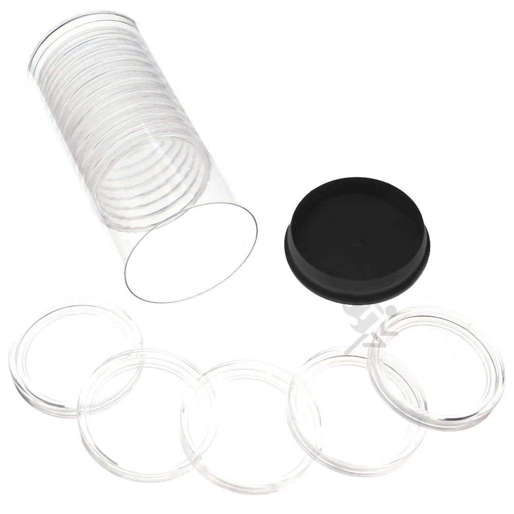 Capsule Tube & 15 Direct Fit 43.6mm Coin Holders for Casino $10 Silver Strikes