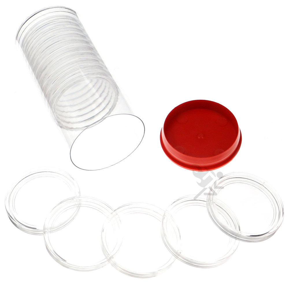 Capsule Tube & 15 Direct Fit 43.6mm Coin Holders for Casino $10 Silver Strikes