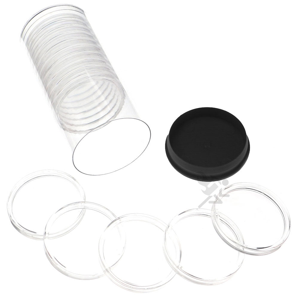 Capsule Tube & 15 Direct Fit 47.12 Coin Holders for 2oz Silver Rounds